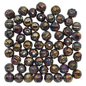 Czech Pumpkin Shaped Iridescent 'Iris' Purple Bronze Toned Glass Beads Mixed 40g